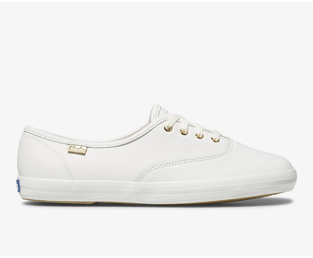 Womens Keds Sneakers - Champion Luxe Leather - White - 9182-KXMFR